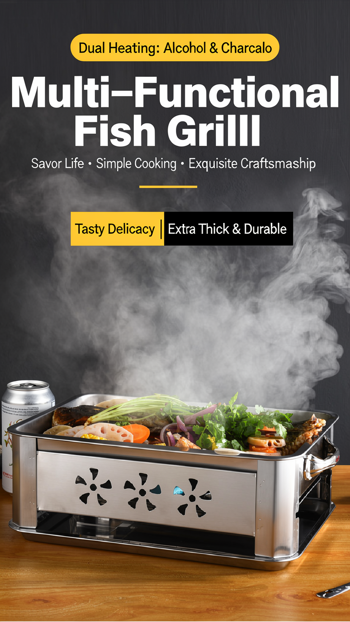 Charcoal fish grill solid thick metal construction