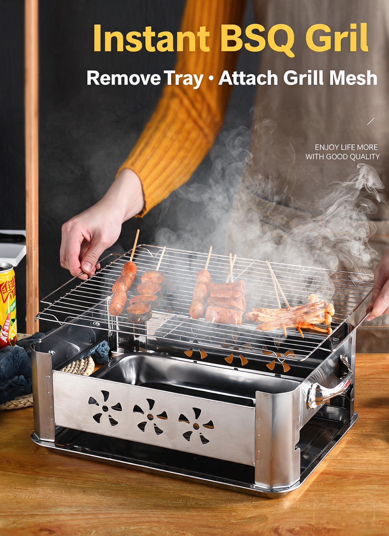 Slide out charcoal tray design for easy refueling