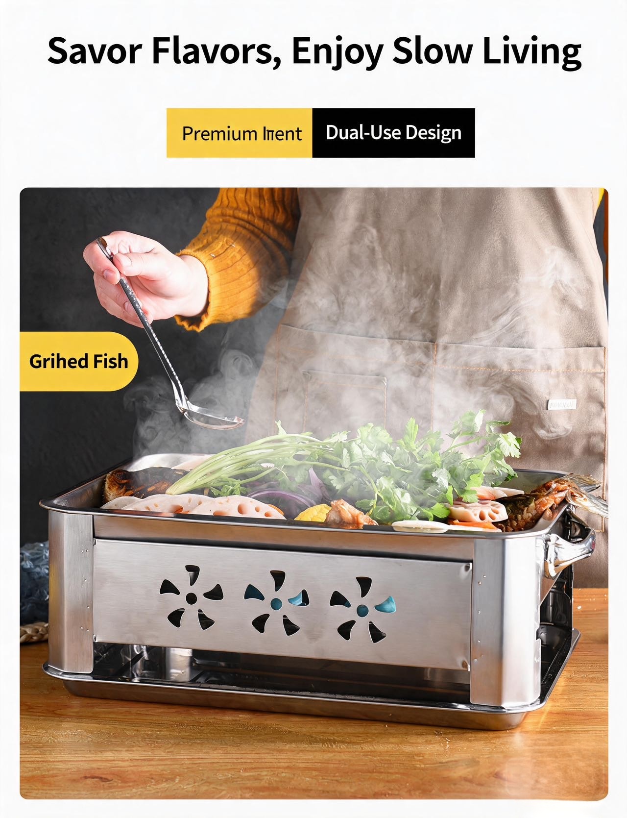 Grill rack and boiling tray assembly view