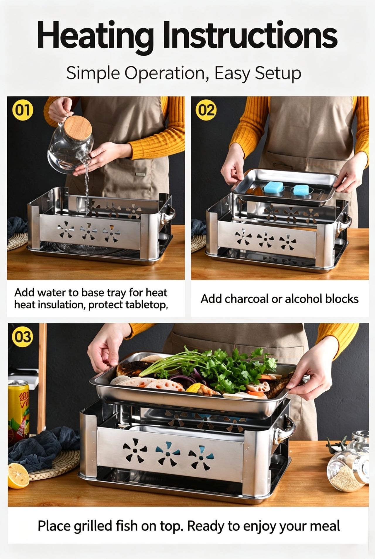 Fish cooking tray placed on charcoal stove